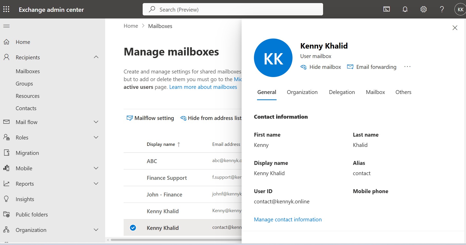 Exchange Manage Mailboxes